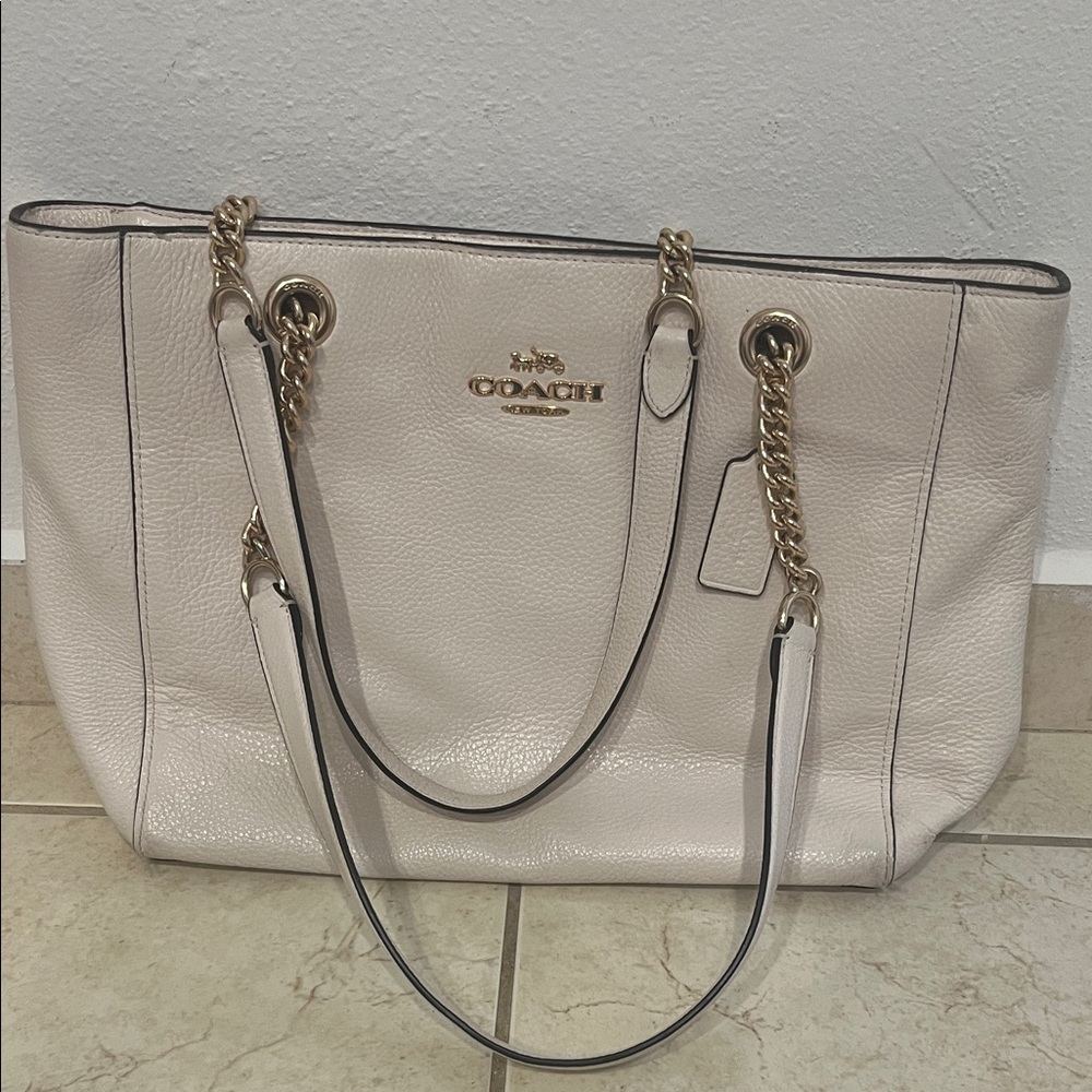 Coach Ivory Tote with Gold Accents